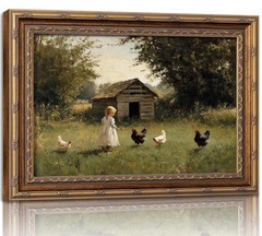 Vintage Gold Framed Farmhouse Chicken Wall Art Retro Country Farm Girl and Ch…