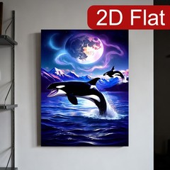 Moon Mountain Orca Whale Magical Ocean Canvas Wood Frame Coastal Decor Gift