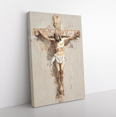 Jesus Christ on Cross Crucifixion Painting Print on Framed Canvas Wall Art