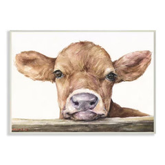 12 In. X 18 In. «Cute Baby Cow» by George Dyachenko Wood Wall Art