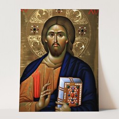 Christ Pantocrator Icon Aghiou Pavlou Monastery Mount Athos Wall Art Print