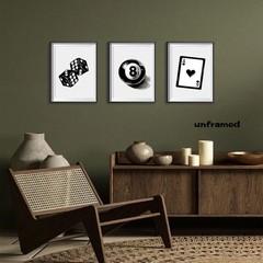 Playing Cards Dice 8 Wall Art Set of 3, Trendy Preppy Y2k 8 Game Room Posters…