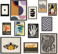 Vintage Eclectic Wall Art Collage – Abstract Modern Prints Set for Home Decor (U