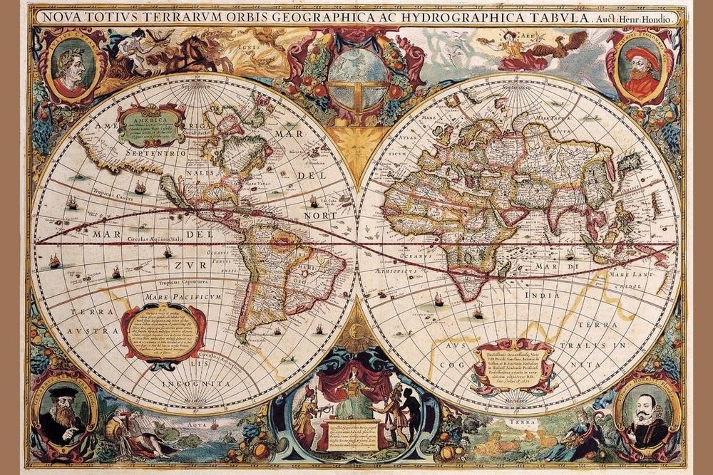 World Map Poster 17th Century Vintage Globe Projection Nautical Art Poster 16×24