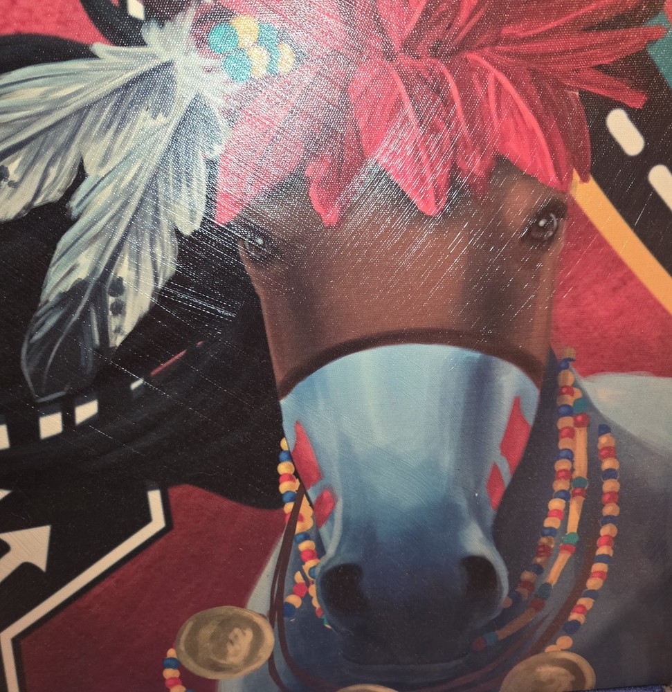 Vibrant Native-Style Horse Canvas Wall Art (15″ x 15″)