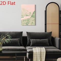 Soft Green Mountain Line Sketch Canvas Art, Minimal Pink Bedroom Landscape Decor
