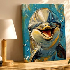 Wall Art Dolphin Painting Print Colorful Ocean Animal Canvas Home Decor Gift
