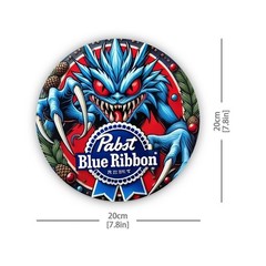 Pabst Blue Ribbon Monster 8×8 Inch Round Aluminum Tin Metal Signs Wall Art – Fes