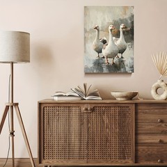 Vintage Geese Painting Canvas Wall Art, Farmhouse Animal Home Decor