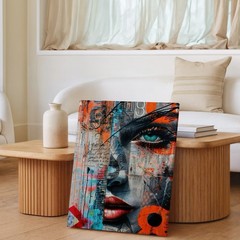 Modern Abstract Urban Woman Face Canvas Wall Art Contemporary Mixed Media Print