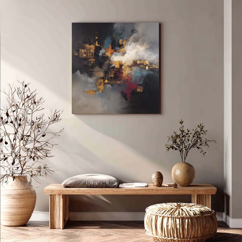 Modern Art Hand Painted Oil Painting Abstract Canvas Wall Mural Aesthetic Gray