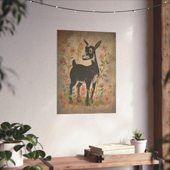 Retro GOAT FLOWER Wall Art, Botanical Farm Animal Poster, Nature Floral Print