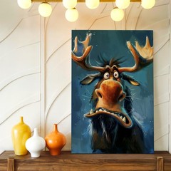 Canvas Funny Moose Portrait Rustic Animal Painting Home Room Elegant Boho Print