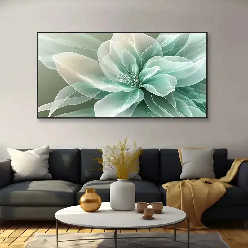 Transparent Green Floral Unframed Canvas Painting for Living