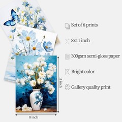 LIIGEMI Flower Wall Art Print -Daisy Oil Painting 8×11 Inches, Blue