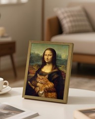Funny Mona Lisa Cat Wall Art, Vintage Renaissance Mona Lisa Holding Orange Ta…