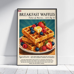 Breakfast Waffles Poster Vintage American Food Wall Art Kitchen Decor Gift Print