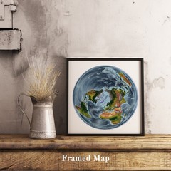 World Map, WGS 1984 Grid North Projection World Map, Framed World Relief Map