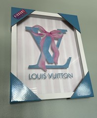 Beautiful Framed Louis Vuitton Wall Art 12”x 15” In Canvas Designer LV Pink Blue