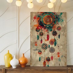Boho Dreamcatcher Canvas Wall Art Colorful Abstract Feather Bohemian Decor Print