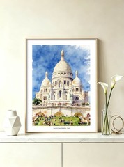 Set of 2 Paris Sacre Coeur Cathedral Montmartre Watercolor Wall Art Print 12X16″