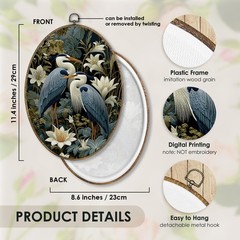 Vintage Blue Heron Couple Oval Wall Art Decor Framed, Japandi Japanese Crane …