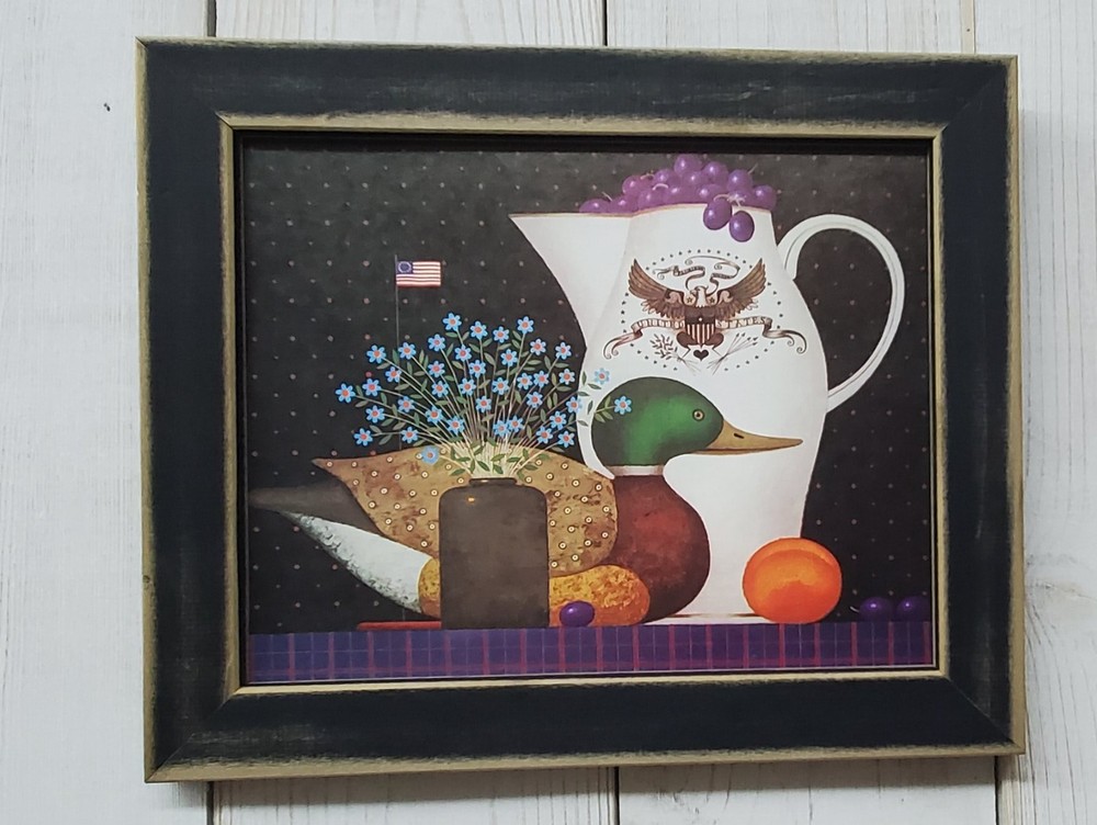 Duck flag pot stilllife Grandma Cottagecor Distressed 8×10 framed wall picture