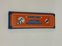 Miami Dolphins Admit One Ticket on Canvas Print Hanging Art 11”x4”x1”