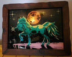 Vintage Graphic Creations Unicorn Glitter Maximalist Glass Art Original Wood