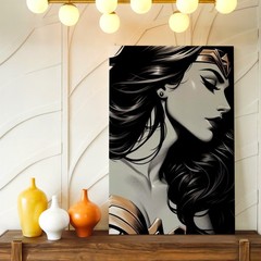 Wall Art Warrior Woman Portrait Print Black Hair Fantasy Canvas Decor Home Decor