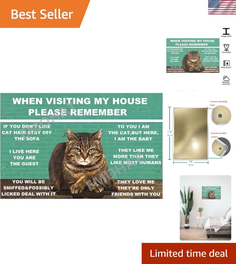 Charming Cat Metal Tin Sign – Funny Home Wall Art for Cat Lovers, 8×12 Inch