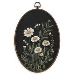 Vintage Daisy Floral Botanical Wall Art Decor, Black Moody Flower Oval Wall H…
