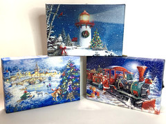 Mr Christmas LED Light Up Canvas Art Wall Tabletop Picture 6×4 Train Skate Snow
