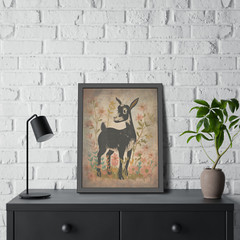 Retro GOAT FLOWER Wall Art, Botanical Farm Animal Poster, Nature Floral Print