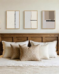 Morden Abstract Wall Art Framed Neutral Beige Mid Century Textured Prints Min…