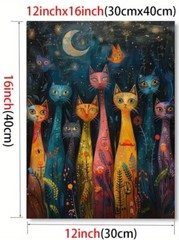 Cat Canvas Wall Art COLORFUL CATS Whimsical 12 x 16 252