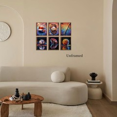 Basketball Baseball Sports Canvas Wall Art Set of 6, Vintage Graffiti Cool Po…