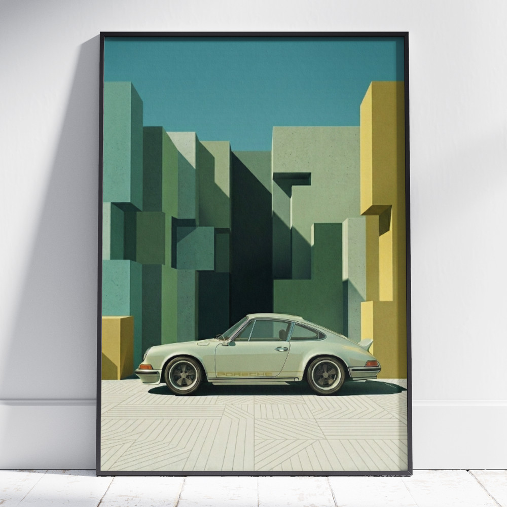 Classic Sports Car Poster – Minimalist Bauhaus Wall Art Garage Decor Gift