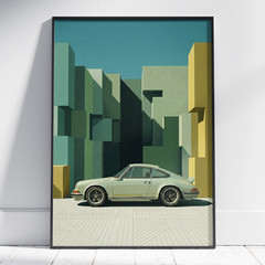 Classic Sports Car Poster – Minimalist Bauhaus Wall Art Garage Decor Gift