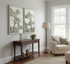 2 Pcs Boho Wildflowers Canvas Wall Art Green Bohemia Abstract Floral Botanica…