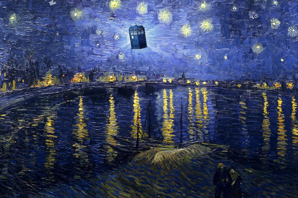 Tardis Starry Night Over the Rhone Van Gogh Doctor Who Art Humor Poster 12×18