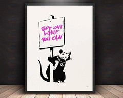 Banksy – Get Out While You Can Rat Art Print, Mounted Canvas, Framed, Acrylic