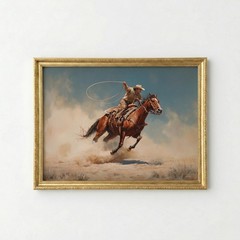 Western Cowboy Horse Oil Painting Print Rustic Farmhouse Wall Art Rodeo Poster