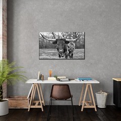 LevvArts Black and White Animal Wall Art Longhorn Picture Prints Modern Office L