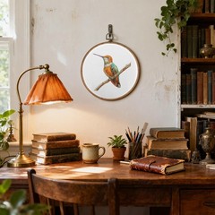 Farmhouse Hummingbird Wall Art Decor, Rustic Nature Wildflower Bird Round Wal…