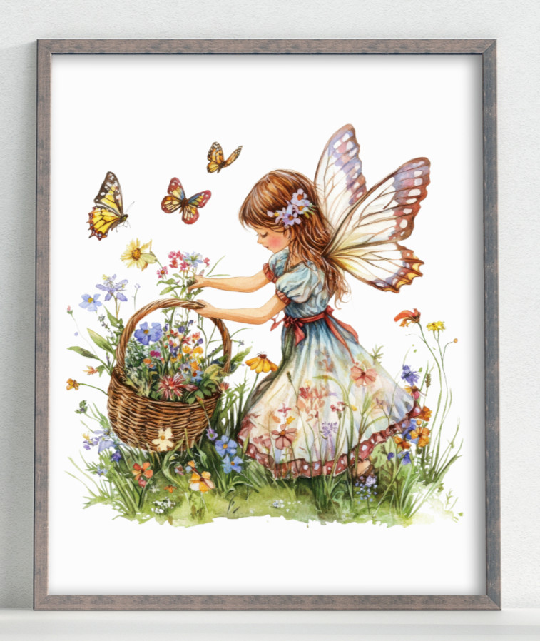 Fairy Wall Art Print, Fairy and Butterflies Art Decor, Fantasy Art Print #98