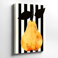 Wall Art Pear Fruit Print Black White Striped Background Modern Kitchen Decor