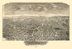 Historic Panoramic View – Newton Massachusetts – Bailey 1897 – Vintage Wall Art