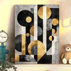 Modern Abstract Geometric Black, White & Golden Gray Metal Print Ready to Hang