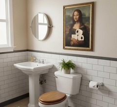 Funny Eclectic Bathroom Canvas Wall Art Vintage 16L» x 12W», Mona Lisa-Poster